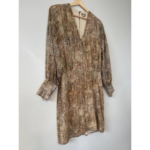 Alexis Dula Animal Print Lined Blouson Mini Dress Women's Brown Size: XS NWOT - Picture 4 of 8